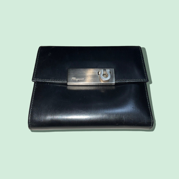 Salvatore Ferragamo  Black Patent Leather Bifold Wallet. - Picture 1 of 12
